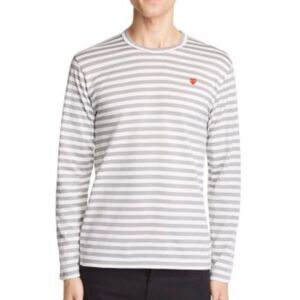 Comme des Garcons Gray and White Striped Long Sleeve Tee